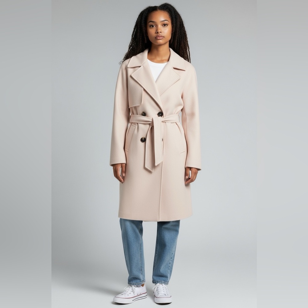 CREAM BLUSH DOUBLE BREASTED COAT BY WITCHERY, XL
